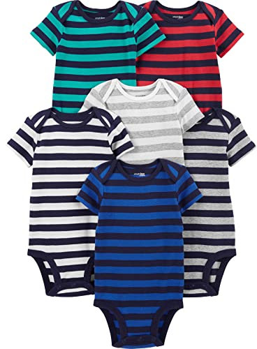 Simple Joys by Carter's Baby-Jungen Short Sleeve Bodysuit Hemd, Grau/Marineblau/Weiß/Multi Stripe, 6-9 Monate (6er Pack)