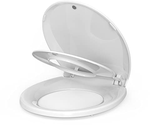 Toilet Seat, Round Toilet Seat with Toddler Seat Built in, Potty Training Toilet Seat Round Fits Both Adult and Child, with Slow Close and Magnets- Round