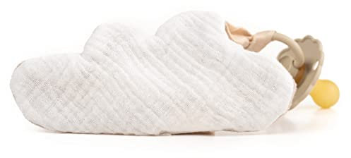 Schnullerhalter aus Musselin, Wolke aus Musselinstoff/Fleece mit Befestigung für Nuckis (Creme Weiß)