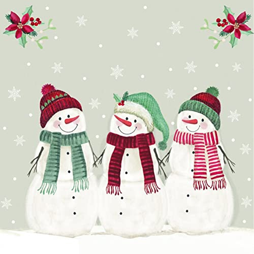 IHR Ideal Home Range - Papierservietten THREE SNOWMEN cream 20 St. Lunch-Servietten 33 cm x 33 cm