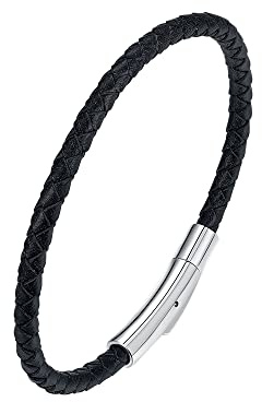 Viwind Echt leder armband Herren Damen Armband 4mm breit geflochten Lederband 17.5/20.5cm Edelstahl Gravur für DIY Anhänger Schmuck mit Geschenkbox