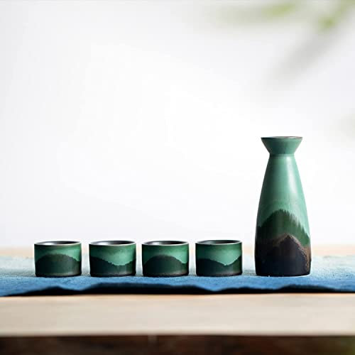 Juego De Sake De 5 Piezas, Juego De Tazas De Sake De Cerámica Retro Tradicional China, Diseño Elegante, Familiares Y Amigos, con 1 Sake Pot Y 4 Tazas De Sake, Juego De Sake Japoné