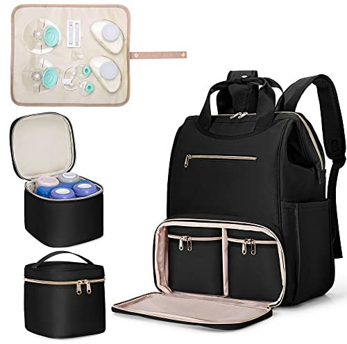 Fasrom Wearable Breast Pump Bag Backpack With Cooler and Tote, Compatible With Momcozy, Medela and Elvie Hands Free Pumps, Black (Patent Design)