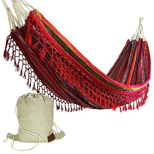 Boho Klassische Hängematte mit Quaste, handgefertigt, wetterfest, Hängematte für drinnen und draußen, leicht langlebig - für Terrasse, Veranda, Hinterhof, Lounging(Inti Red)