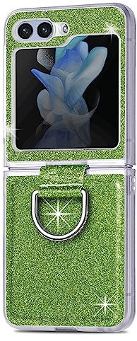 Glitter Case for Samsung Galaxy Z Flip 5 5G, Slim-Fit Soft Silicone TPU Protective Case with Ring Holder Kickstand Shockproof Bling Folding Phone Cover for Samsung Galaxy Z Flip 5 5G - Green