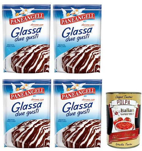 Italian Gourmet Glassa due gusti per dolci, Kuchen Glasur Kakao 4 x 125g | Buste pronte con variante chiara e scura, fettarm, dekorativ für Torten und, Gesamtnettogewicht 500 g + Kostenlos Polpa 400g