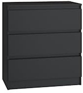 VBChome Kommode mit 3 Schubladen 70 x 40 x 77 cm Schwarz Grifflose Schubladenkommode Mehrzweckschrank für Flur Schlafzimmer Wohnzimmer Kinderzimmer Modern Schwarz