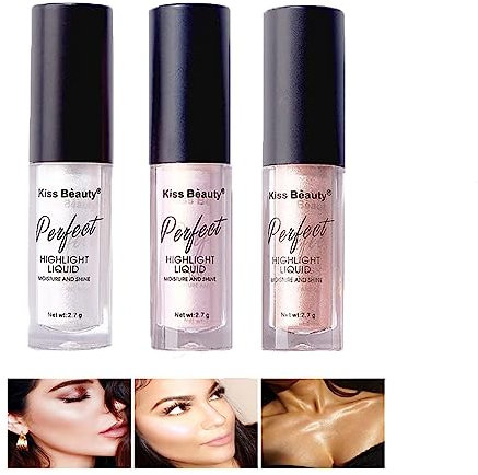 Holzsammlung 3 Farben Highlighter mit Gesichtspinsel, Liquid highlighter mit schimmerndem Finish, langanhaltender, glatter,wischfester, aussehender wasserfester Gesichtsaufheller