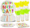 Nkaiso Birthday Party Tableware Set, Coloured Kids Birthday Party Supplies 192 pcs Paper Plates Napkins Cups Reusable Cutlery for Birthday Baby Shower Party Decorations -24 Guest