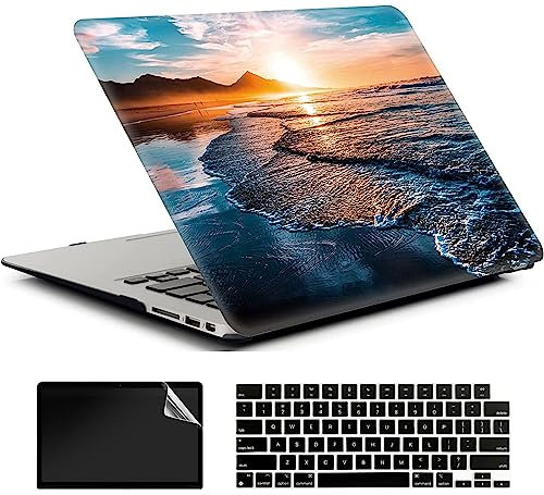 AMCJJ Kompatibel mit MacBook Air M1 Hülle 13 Zoll 2022 2021 2020 A2337/A2179 mit Retina,Schutzhülle Cover & EU Tastaturschutz & Displayschutz,Strand Sonnenuntergang 1
