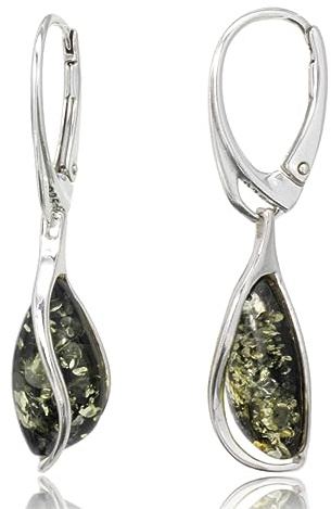 Ohrringe aus echtem Bernstein, 925er Sterlingsilber, hängend, natürlicher grüner Edelstein, Bernsteinschmuck für Damen, Ohrringe aus Sterlingsilber