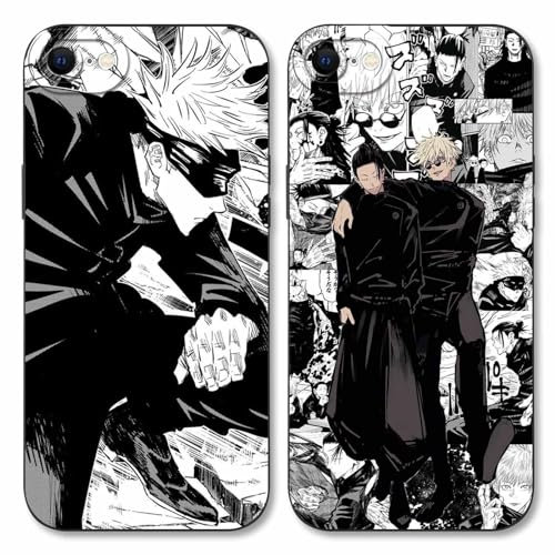 LYUBFDC 2 Stück Handyhülle für iPhone 7/iPhone 8/iPhone SE 2022/2020 Hülle 4.7'', Anime Gojo Satoru Itadori Yuji Manga Muster Schutzhülle Case Schutz der Linse Design Cover Stoßfest, Schwarz1