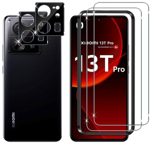 Lutree pour Xiaomi Mi 13T/13T Pro Verre Trempé, 2+2 Pièces Protection écran+ Caméra Arrière Protecteur Film(Noire), 9H Dureté HD Anti-Rayures Protecteurs d'écran pour Xiaomi 13 T/Xiaomi 13 T Pro