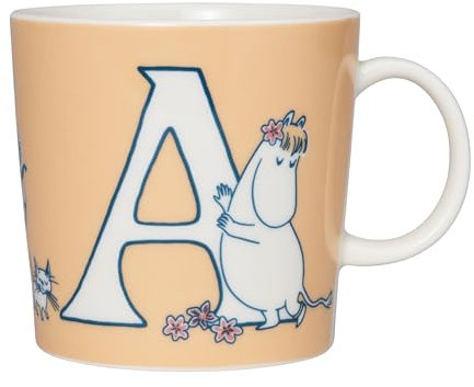 Arabia Mumin Becher ABC Buchstabe: A aus weißem Porzellan, Maße: 12 x 9,4 cm, Fassungsvermögen: 0,4l, 1068826