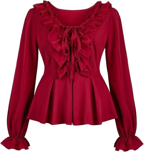 Mittelalter Kleidung Bluse Shirt Damen Elegant Blusen Festlich Kostüm Gothic Top Sommer Vintage RETR Halloween Cosplay
