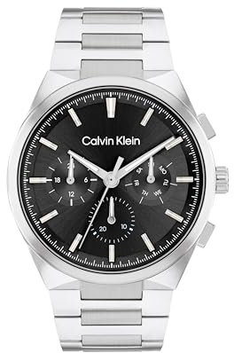 Calvin Klein Uhr mit DREI-Zeiger-Quarzwerk für Herren Kollektion DISTINGUISH mit Silbernes Edelstahlarmband - 25200459
