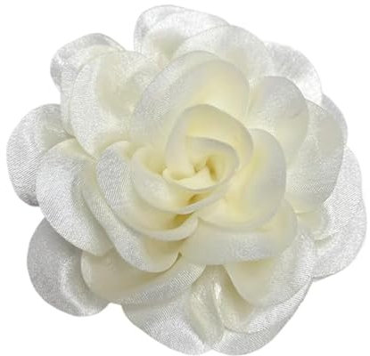 120MM Grande Broche En Satin Avec Fleur De Rose - Grande Broche En Tissu Camélia Classique Pour Fête De Mariage Danse Banquet Pour Femme - Accessoires De Costume - Bijoux Cadeaux (Blanc cassé)