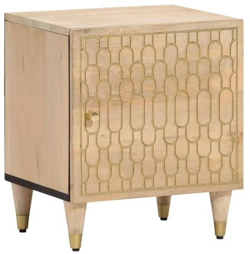 vidaXL Nachttisch, Nachtschrank mit Tür Holzbeine, Nachtkommode für Schlafzimmer, Nachtkonsole Beistelltisch, Modern, Massivholz Mango
