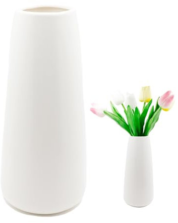 Vaso in Ceramica Bianco per Fiori ed Erba della Pampa - Moderno e Piccolo per Casa, Soggiorno, Tavolo da Pranzo, Ufficio - Decorazione