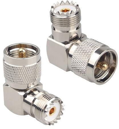 Futheda 2PCS UHF PL259 Male to UHF SO239 Female Right Angle 90 Degree Connector RF Coaxial Coax Cable Adapter Compatible with CB Radio Marine VHF Video FPV Antenna Walkie-talkie Broadcast