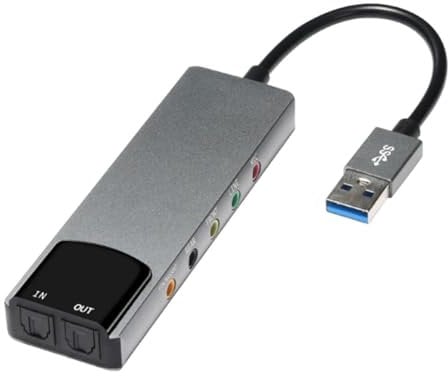 Bordhap 6-In-1 Computer Sound Card 5.1 USB External Sound Card Multi- Audio Converter for Notebook Aluminum Sound Card