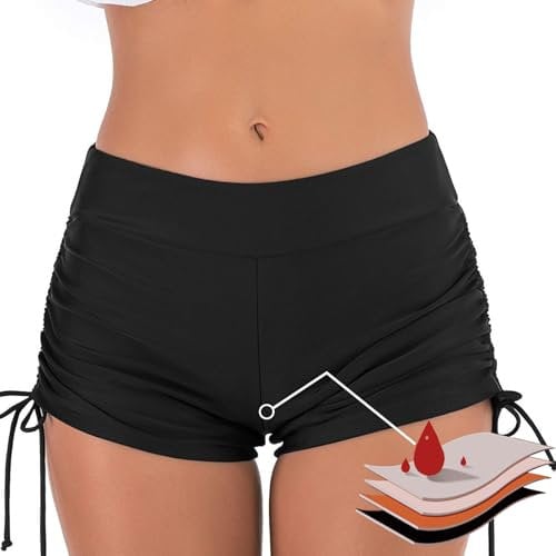 Periodenhose für Damen, Schwimmen, hohe Taille, 4-lagig, auslaufsicher, Bikini, Menstruations-Bademode, super saugfähig, schnell trocknend, Badeshorts für Strand, Pool
