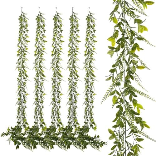 YVONNEYI Künstliche Girlande 1.7m (6 Stück) - Hängende Blätter Girlande Grün - Künstliche Ranken für Hochzeit, Balkon & Zimmer | Wanddeko, Gartendeko & Tischdeko, Indoor/Outdoor - 042