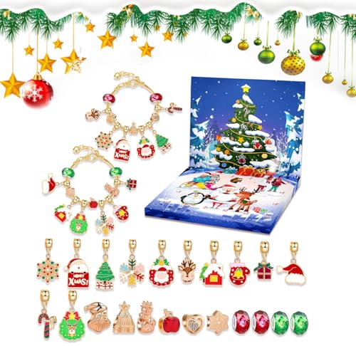 Armband Countdown Kalender Weihnachten Adventskalender 2024 Armband Mädchen Klein Armband Weihnachten Mädchen Charm Armband Weihnachten Adventskalender 2024 Charm Armband für