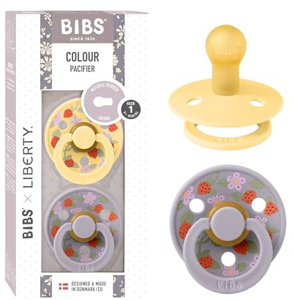 BIBS Colour Liberty Schnuller 2er-Pack, BPA-frei, Kirschform Nippel. Naturkautschuk/Latex, Hergestellt in Dänemark, Größe 1 (0-6 Monate), Strawberries and Cream Pale Butter Mix