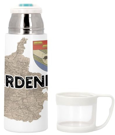 Bouteille thermo en Inox avec Tasse Intégrée - Ardennes 08 Département Carte Ancienne Grand Est - 350ml - Bouteille Isotherme