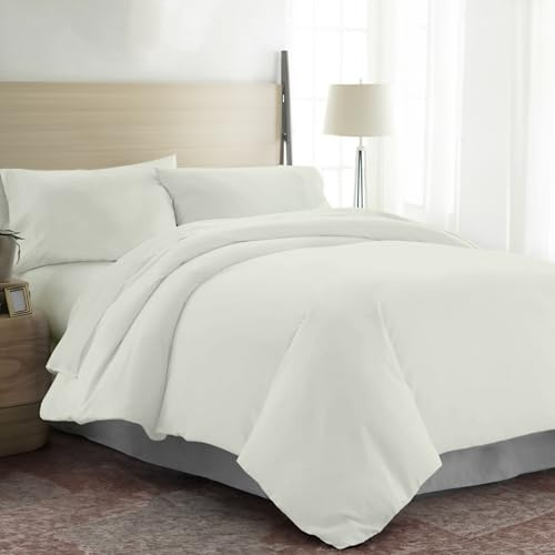 EKOSCIOUS 100% Tencel Lyocell Eucalyptus Sateen Solid, Double Size Duvet Cover Set, with 2 Pillowcases, Pastel Green - 300 Thread Count Breathable, Cool & Soft