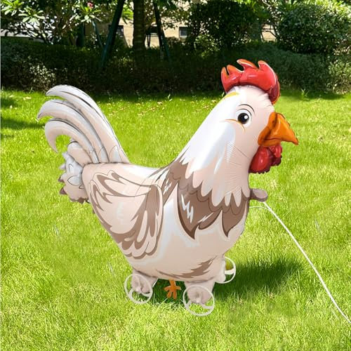 Nine San Walking Henne Luftballons Stehend 3D Huhn Folienballon with Wheels Osterhenne Helium Ballon Walker Bauernhof Party Geburtstag Deko