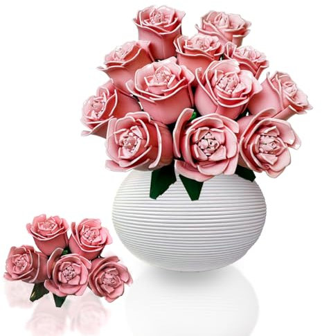 LJYttdm Rose Flower Building Set, 12PCS Valentines Day Gifts for Her - DIY Pink Roses Bricks, Mothers Day Christmas Artificial Flowers Decor Toys for Women Girls (Pink)