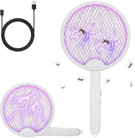 Kssvzz Raqueta Mosquitos Electrica, Matamoscas eléctrico Plegable, USB-C Recargable, Práctico para Uso en Interiores y Exteriores