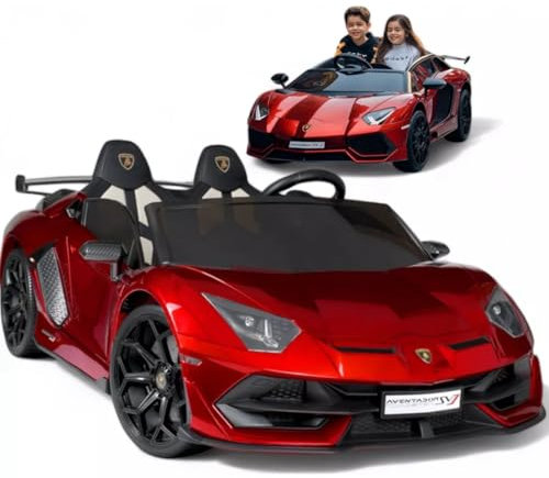 FINOOS Kinder Elektroauto Lamborgini Aventador 24V, 2 Sitzer, mit 2,4Ghz Fernbedienung, 2 x 24V 200Watt, 2-6 Jahre (Rot)