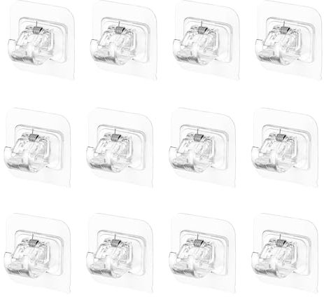 12 PCS Support Tringle Rideaux sans Percage, Crochet Adhésif Fixation Rideau sans Percage pour Cuisine Salle de Bain, Support de Tringle à Rideaux sans Perçage Surface Lisse