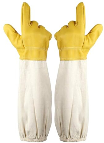 ERMWALR Beekeeping Gloves for Men and Women Goatskin Protective Gloves for Beekeepers Protective Gloves with Breathable Long Sleeves (Yellow, XL)