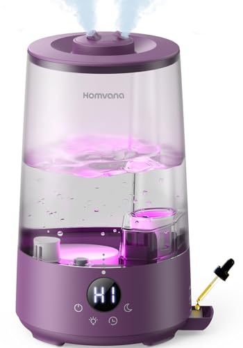 Homvana Luftbefeuchter Schlafzimmer Top-Fill, 3.6L 360°Cool Mist 34H Dauerhaft, Ruhig 16dB (SilentSpary Tech) Klein, Kinderzimmer Baby, BPA Free, Aromadiffusor für Pflanzen 7-Color Night Light (Lila)