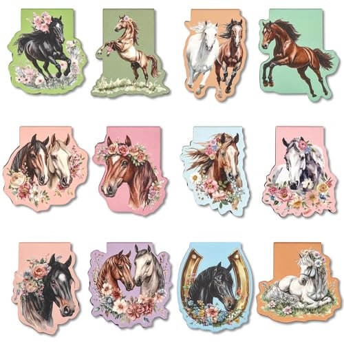 Wukong 12 Stück Lesezeichen Magnetisch, Pferde Lesezeichen Kinder, Bookmark für Einschulung Geschenke, Geburtstagsgeschenke