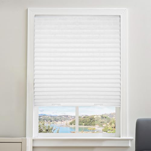 Glosaie 6 Packs Window Blinds No Drill, 89.5 W × 183 H cm Blackout Blinds Stick on Windows, White, 6 Packs Fabric Shades with 12 Clips