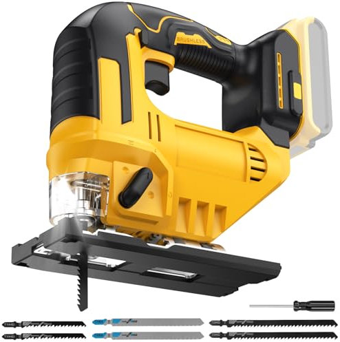 BROVR Cordless Jig Saw for Dewalt 20v Max Battery, Brushless Orbital Jigsaw, 0°- 45° Bevel Cuts, 3 Orbital Settings with LED Light for Straight/Curve/Circle Cutting (No Battery)