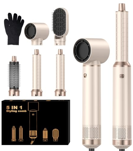 Hairstyler 5 in 1, Hair Styler Set, föhn 5 in 1 Haarstyler Mit Rundbürstenföhn Haarstyler Warmluftbürste Föhn Lockenstab Luft Thermal Brush Für Glätten, Trocknen, Volumen, Locken