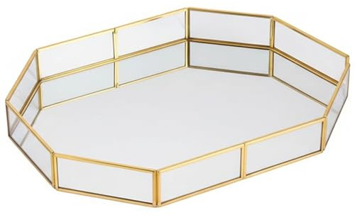 Bandeja Decorativa Dorada para tocador, Organizador de Vidrio Rectangular, Bandeja de tocador para Dormitorio y baño