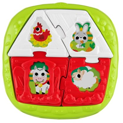 Chicco Bauernhof-Puzzle 2in1, Puzzle- und Steckspiel für Kinder, mit 8 Puzzleteilen, 8 Formen, 2 illustrierten Hintergründen, Lernspiele für Kinder von 10 Monaten bis 3 Jahren