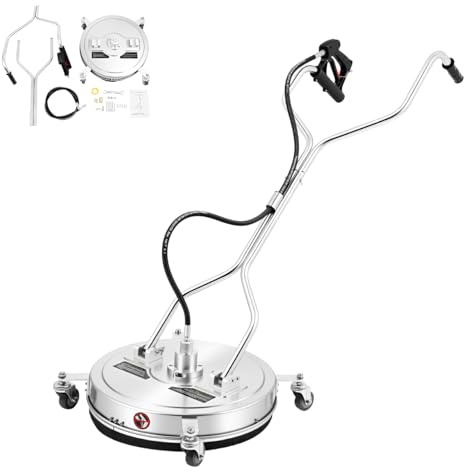 Rondella ad alta pressione da 20 pollici, pulitore per pavimenti con maniglia, connettore rapido da 3/8, portata massima acqua 25 l/min, diametro 52 cm, pulitore in acciaio inox a 4 ruote
