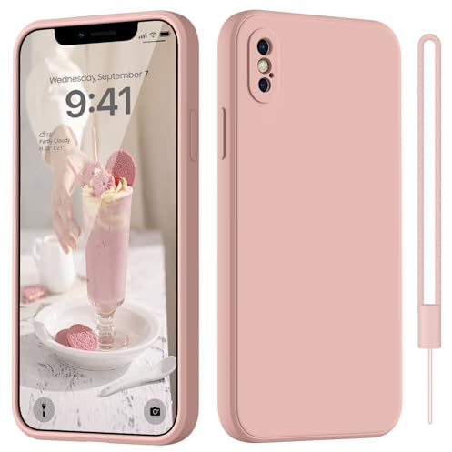 HGH für iPhone X/XS Hülle Silikon mit Lanyard, Handyhülle für iPhone X/XS Dünn Rundumschutz mit Microfiber-Innenfutter Kratzfest Schutzhülle Case 5.8 Rosa