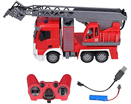 LIYJTK Véhicule de pulvérisation d'eau de Camion de Pompier télécommandé sans Fil 2.4G avec lumières LED