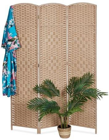 Relaxdays Paravent Raumteiler, HxB: 170x120 cm, Faltbarer Raumtrenner, Sichtschutz 3-teilig, Holz, Papierseil, Farbwahl