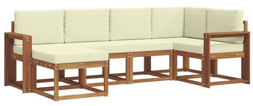 vidaXL Outdoor-Sofagarnitur mit Kissen 6 pcs Natur und Creme, Outdoor-Sofa-Set, Moderne Terrassenlounge, langlebige Gartenmöbel, modular, Terrassensitzmöbel
