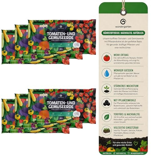 1x 20L Bio Tomaten- & Gemüseerde torffrei – Mit Pflanzenkohle – Wundergarten – Erde für Tomaten, Gemüse & Hochbeet – Weniger Gießen & Düngen